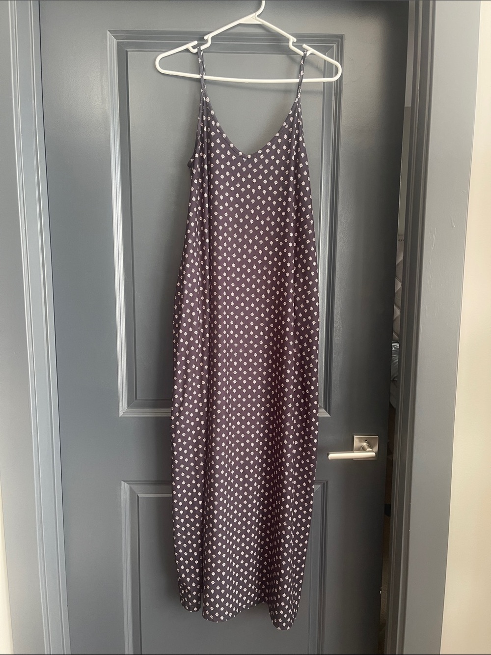 Poetsky Slip Midi Dress with Polka Dot Print - Black with pockets L